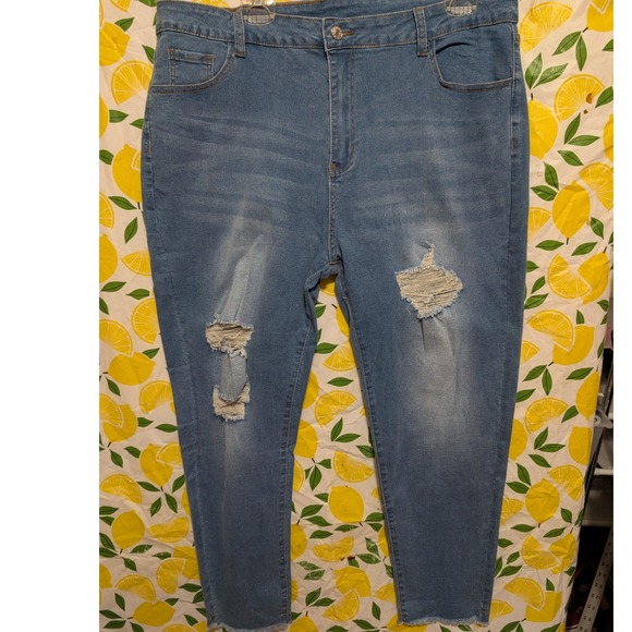 Unbranded Denim - Unbranded Distressed Skinny Jeans Womens 4XL Blue Good Ripped Frayed Hem Stretch